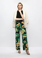 Pantalon jambe large à motif feuilles