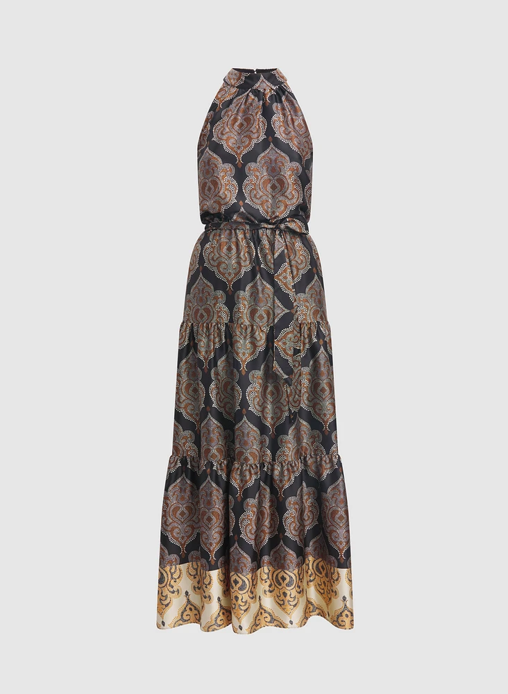 Baroque Print Satin Dress