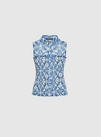 Abstract Print Button-Down Blouse
