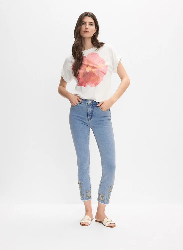 Embroidered Denim Capris