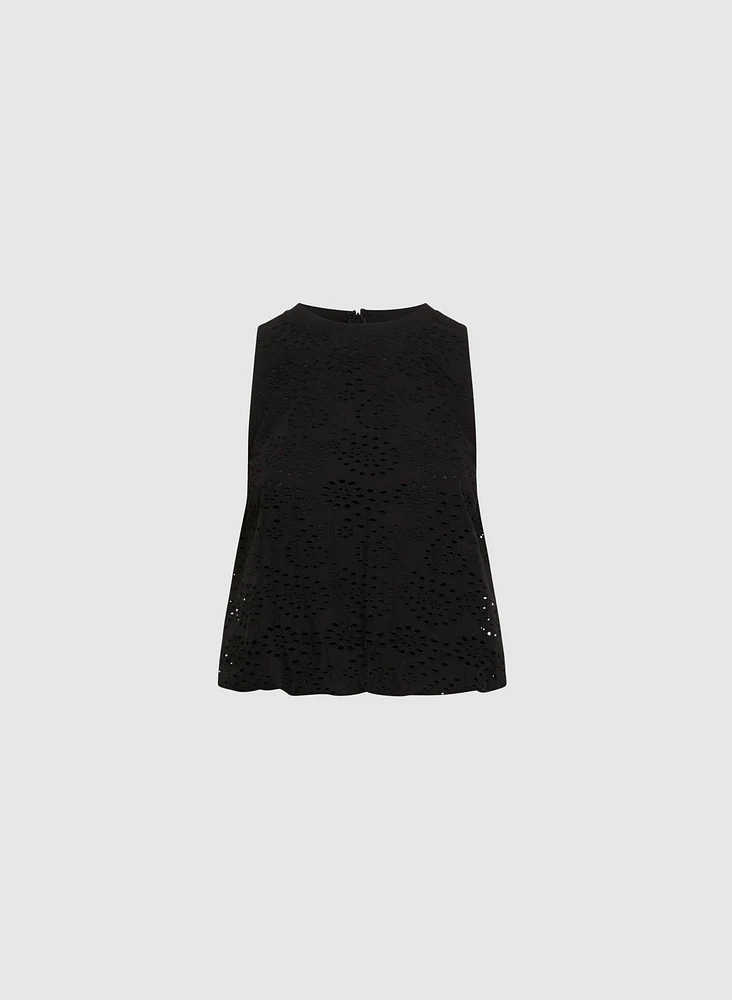 Blouse ras-du-cou sans manches à oeillets