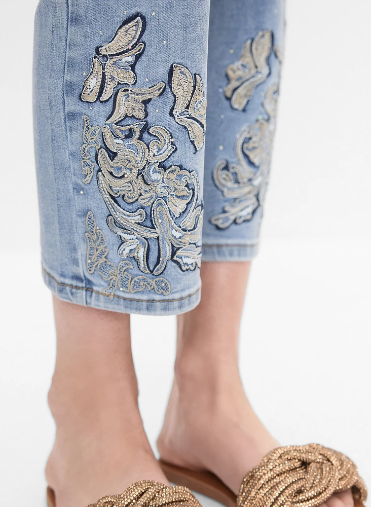 Embroidered Straight-Leg Jeans