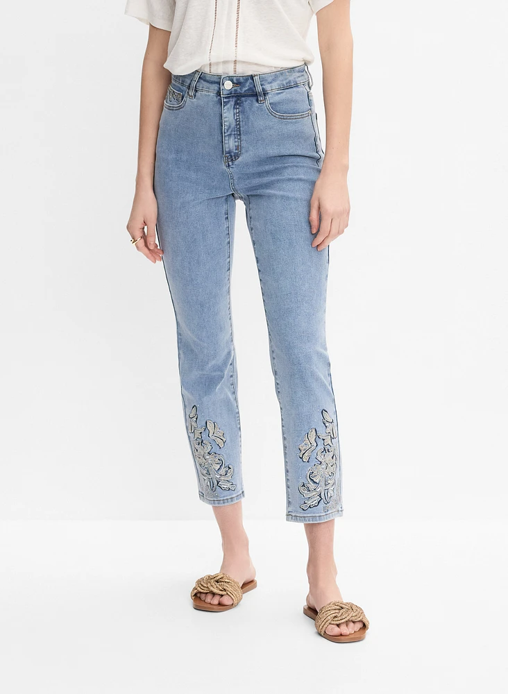 Embroidered Straight-Leg Jeans