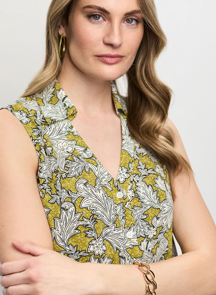 Sleeveless Floral Print Blouse