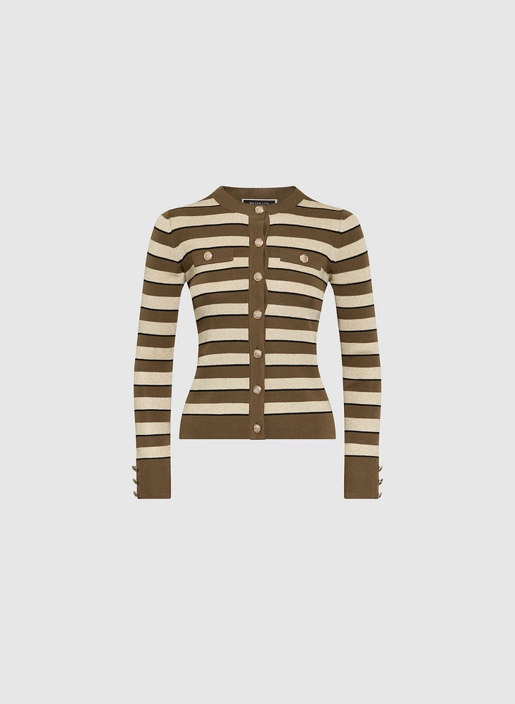 Striped Crew Neck Cardigan