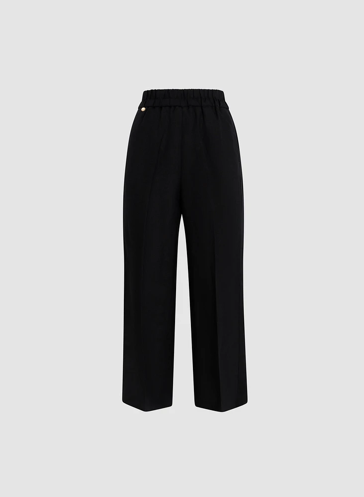 Pull-On Linen-Blend Culotte Pants