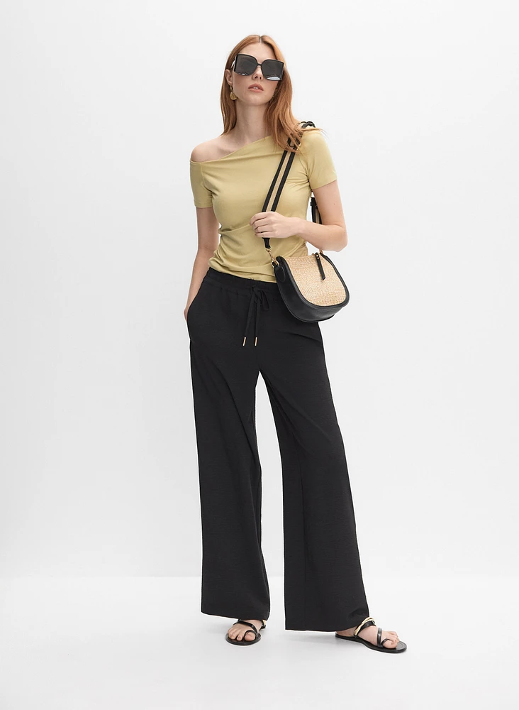 Drawstring Waist Wide-Leg Pants