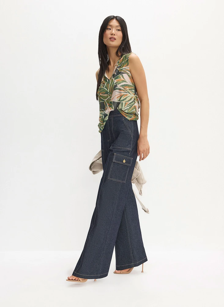 Veste à ourlet effiloché et jean cargo