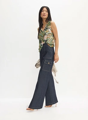 Veste à ourlet effiloché et jean cargo