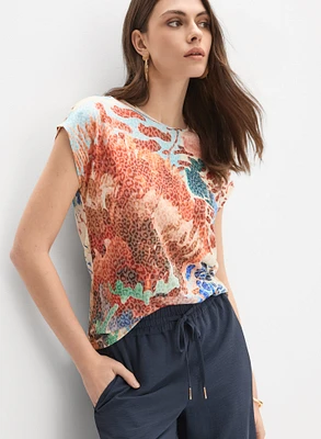 T-shirt à motif léopard et floral