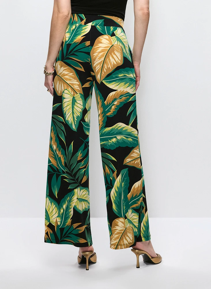 Pantalon jambe large à motif feuilles