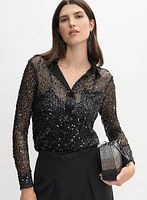 Sequined Button-Down Top