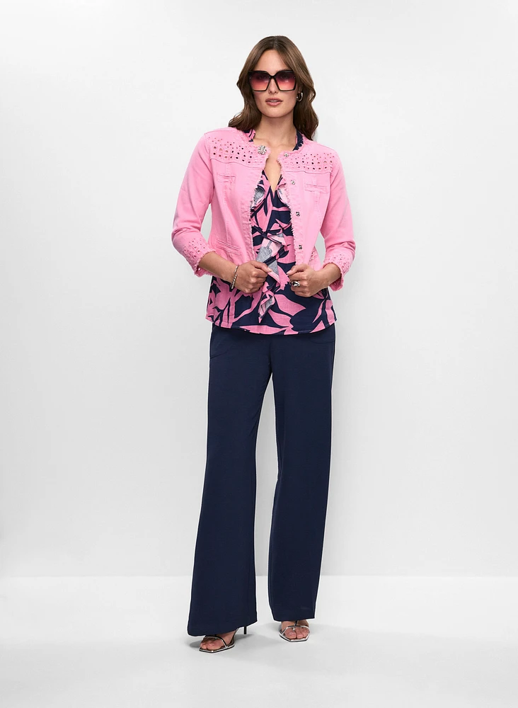 Blouse florale à volants en lin