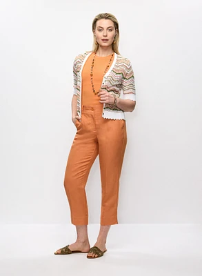Cardigan rayé multicolore et capri en mélange de lin