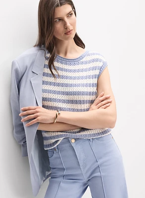 Striped Pointelle Pullover