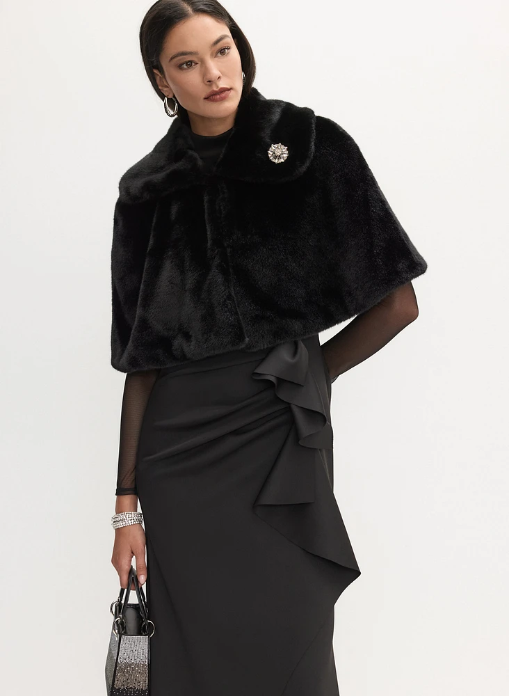 Embellished Faux Fur Cape