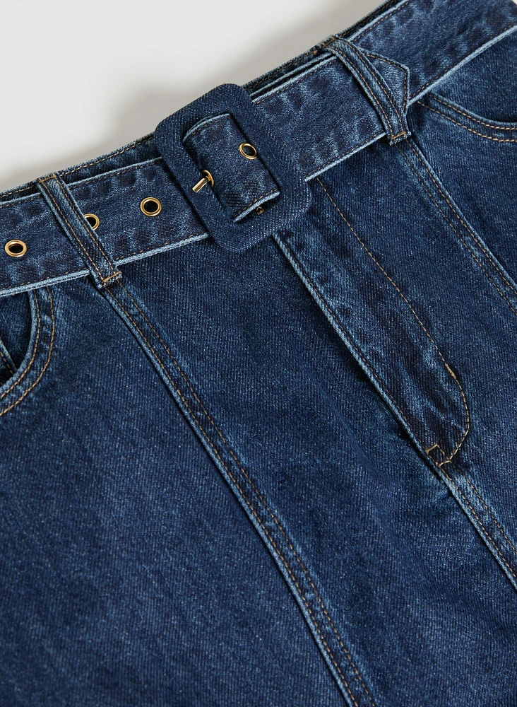 Jupe midi en jean à ceinture