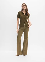 Embossed Button Wide-Leg Jeans