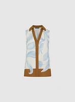 Palm Print Colour Block Blouse