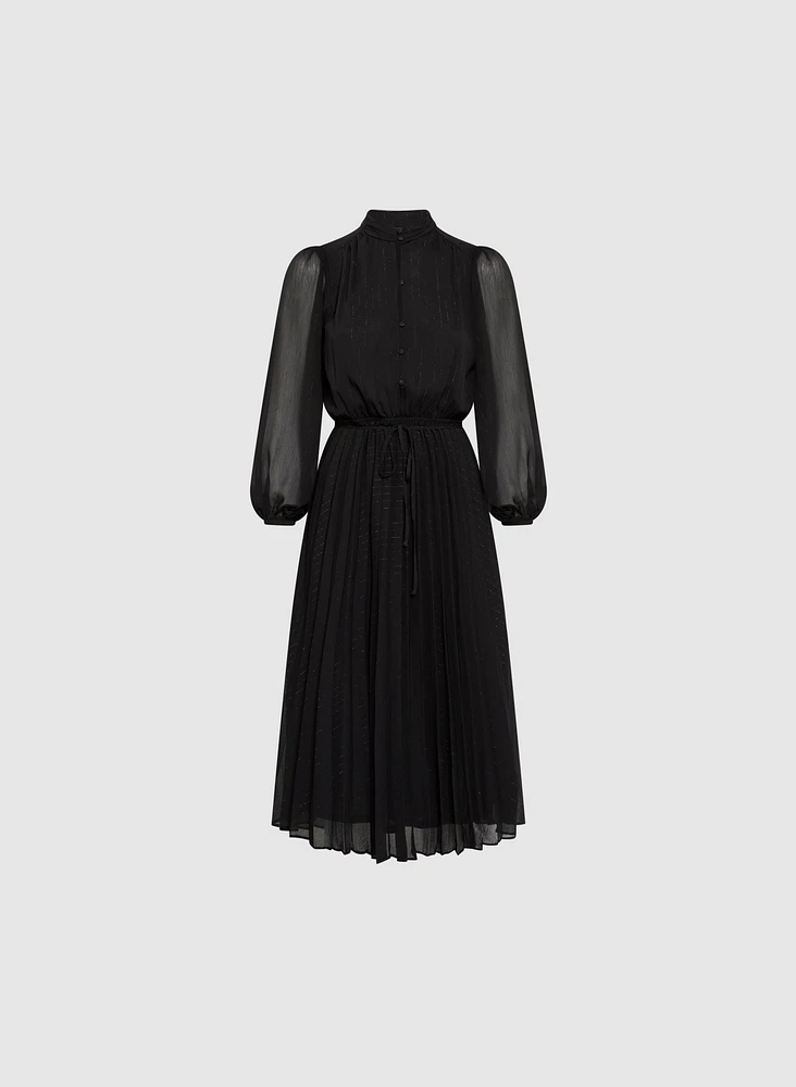 Pleated Balloon Sleeve Dress