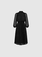 Pleated Balloon Sleeve Dress