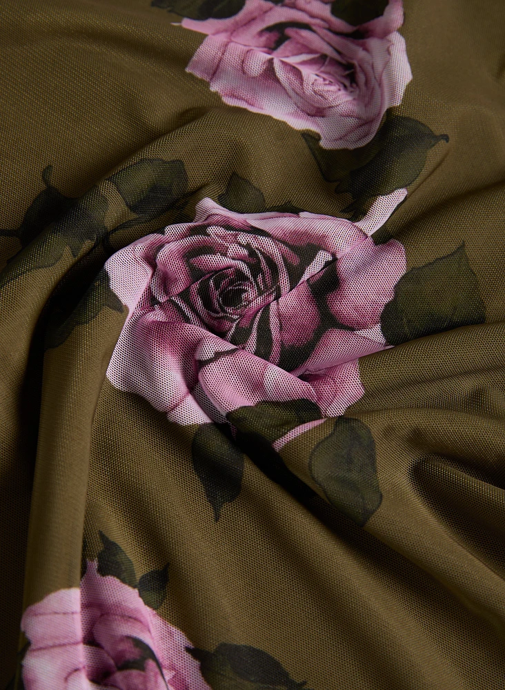 Rose Print Flounce Top