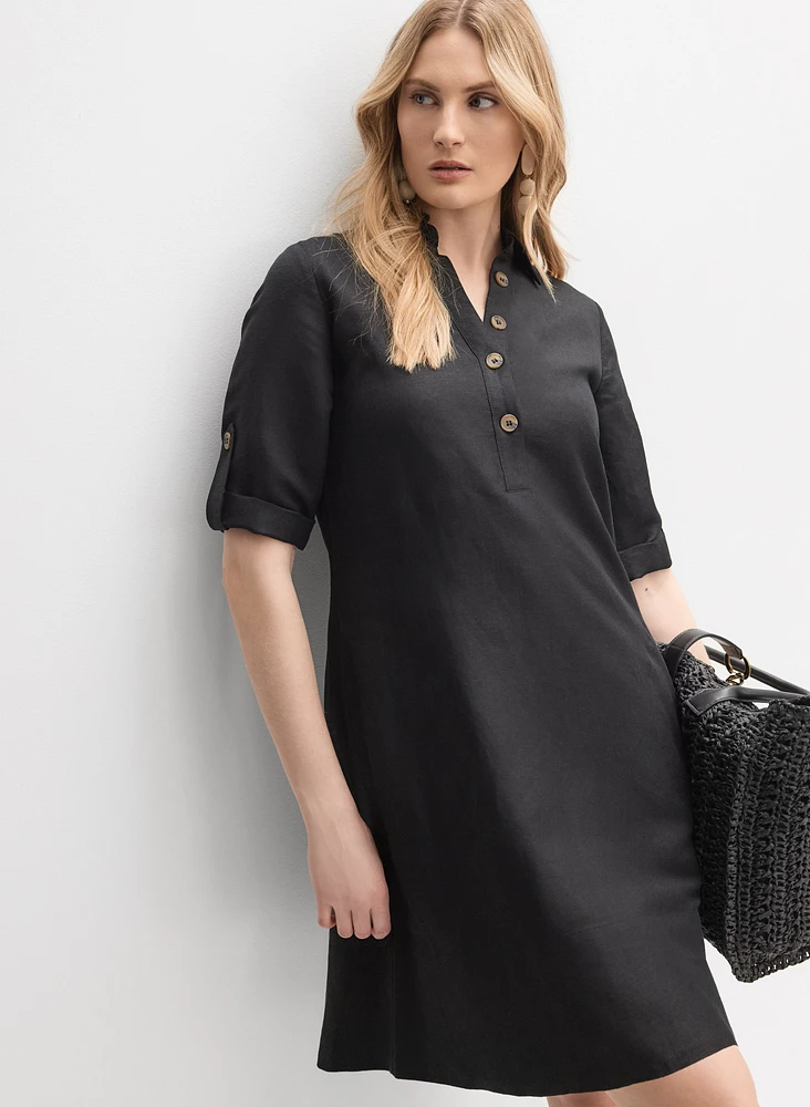 Linen-Blend Shirt Dress
