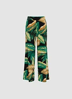 Pantalon jambe large à motif feuilles