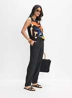 Elasticized Linen-Blend Cargo Pants