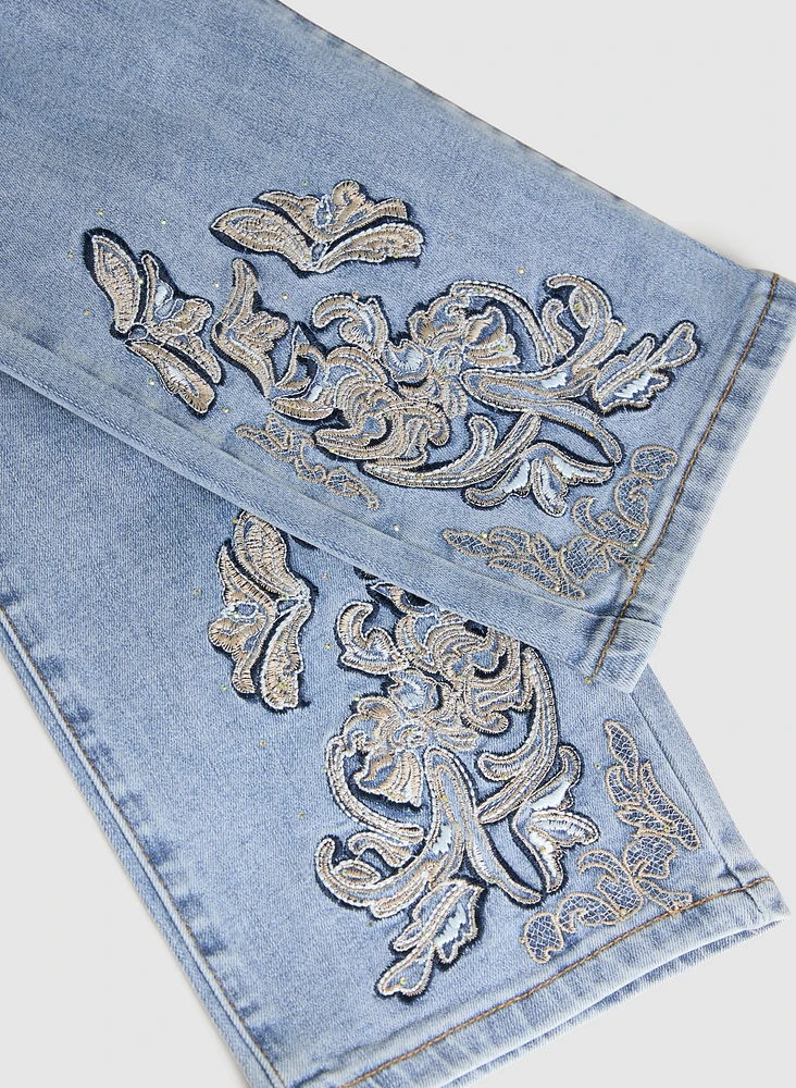 Embroidered Straight-Leg Jeans