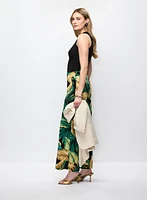 Pantalon jambe large à motif feuilles