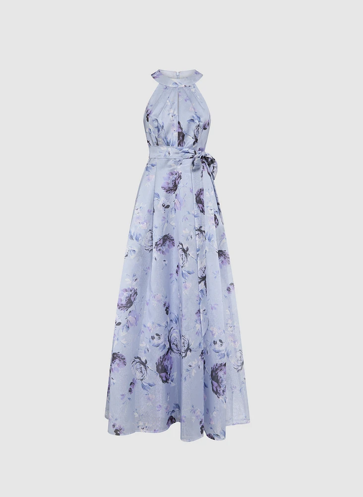 Robe de soirée florale à col licou