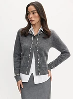 Rhinestone Trim Soft Knit Cardigan