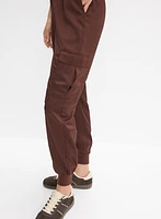 Pull-On Satin Cargo Pants