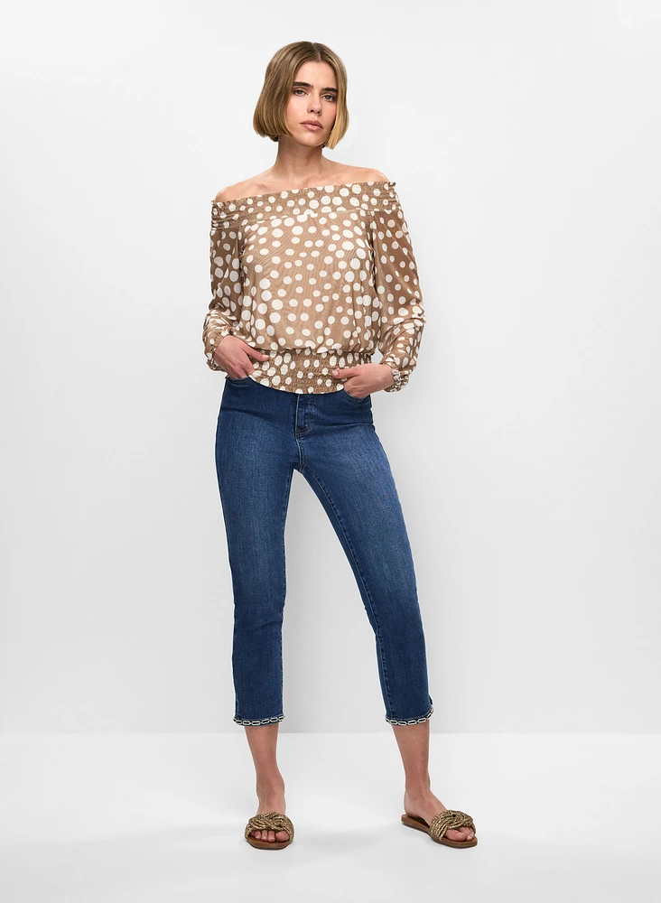 Haut motif pois et capri en denim