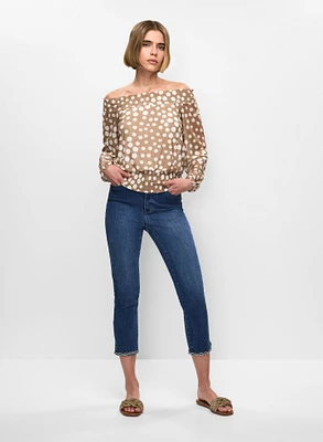 Haut motif pois et capri en denim