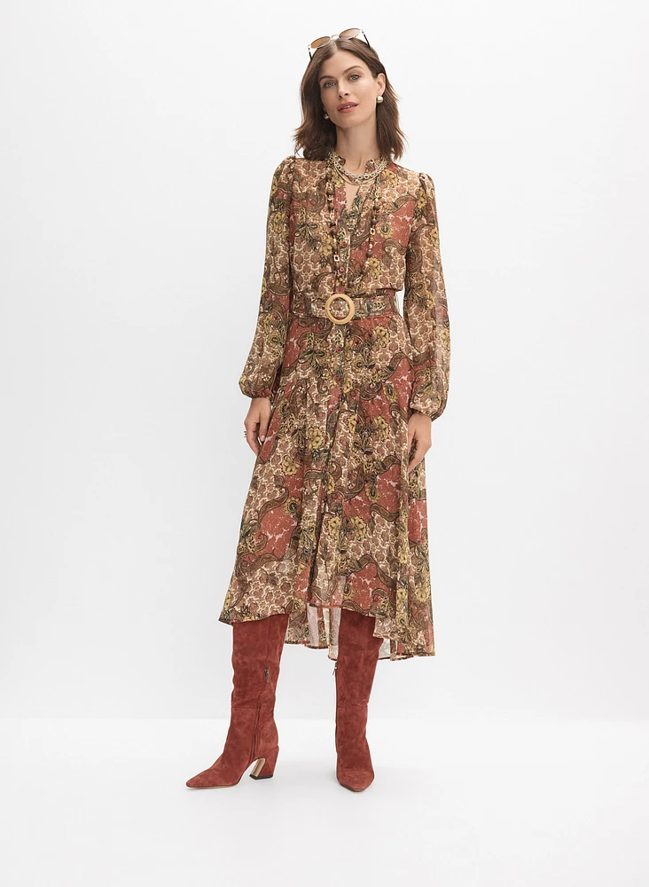 Belted Paisley Shirt Dress