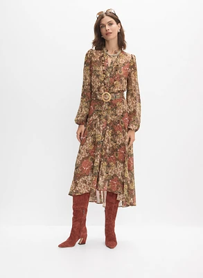 Belted Paisley Shirt Dress