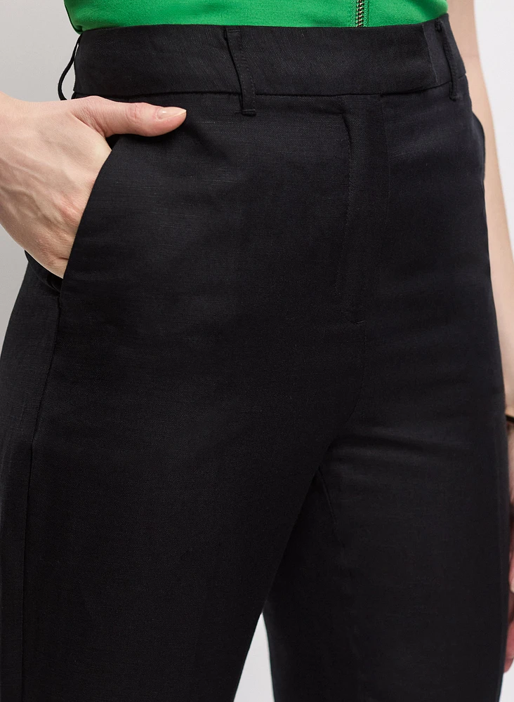 Pantalon en lin mélangé à jambe semi-évasée