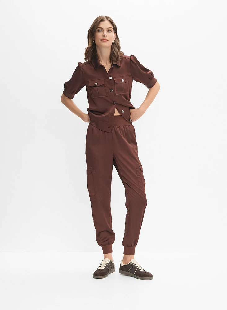 Pull-On Satin Cargo Pants