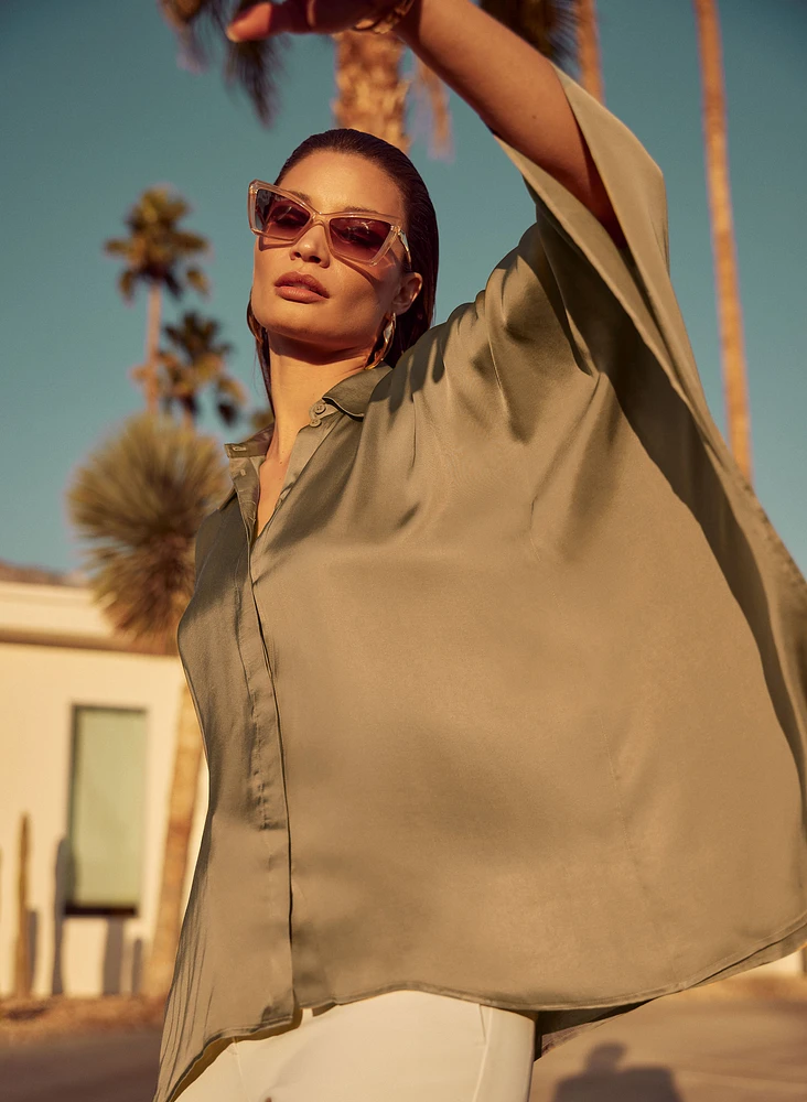 Flare Sleeve Satin Blouse
