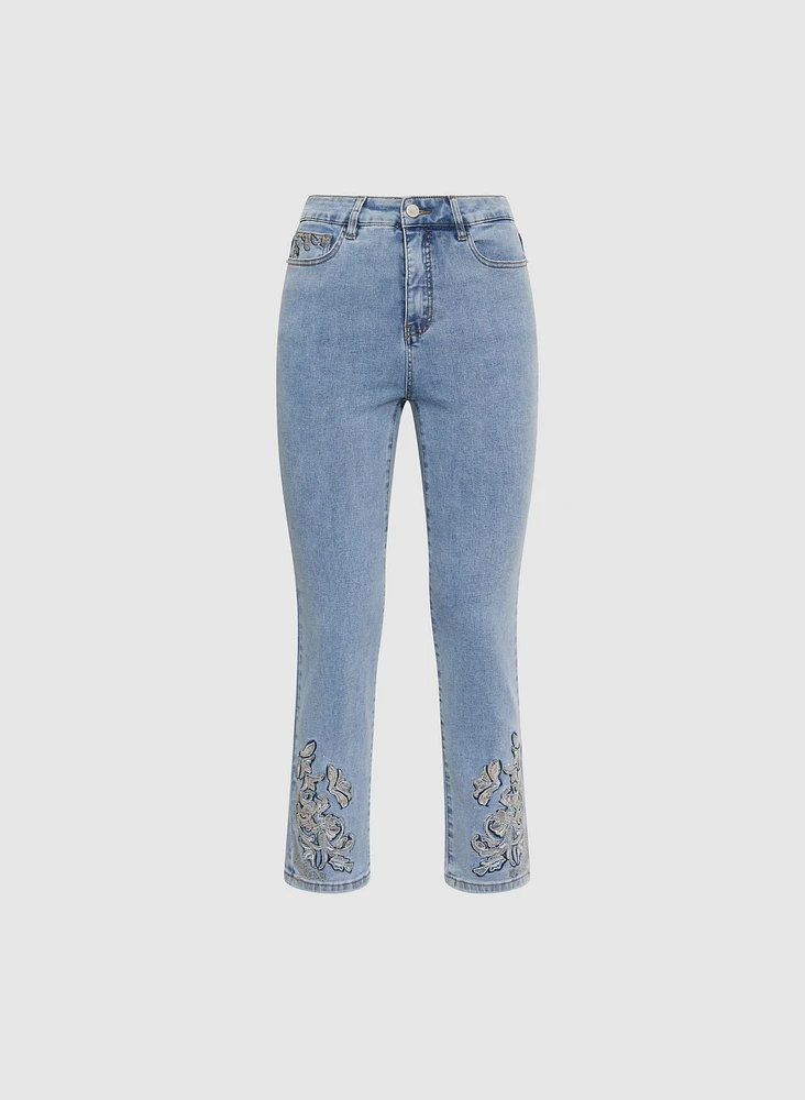 Embroidered Straight-Leg Jeans