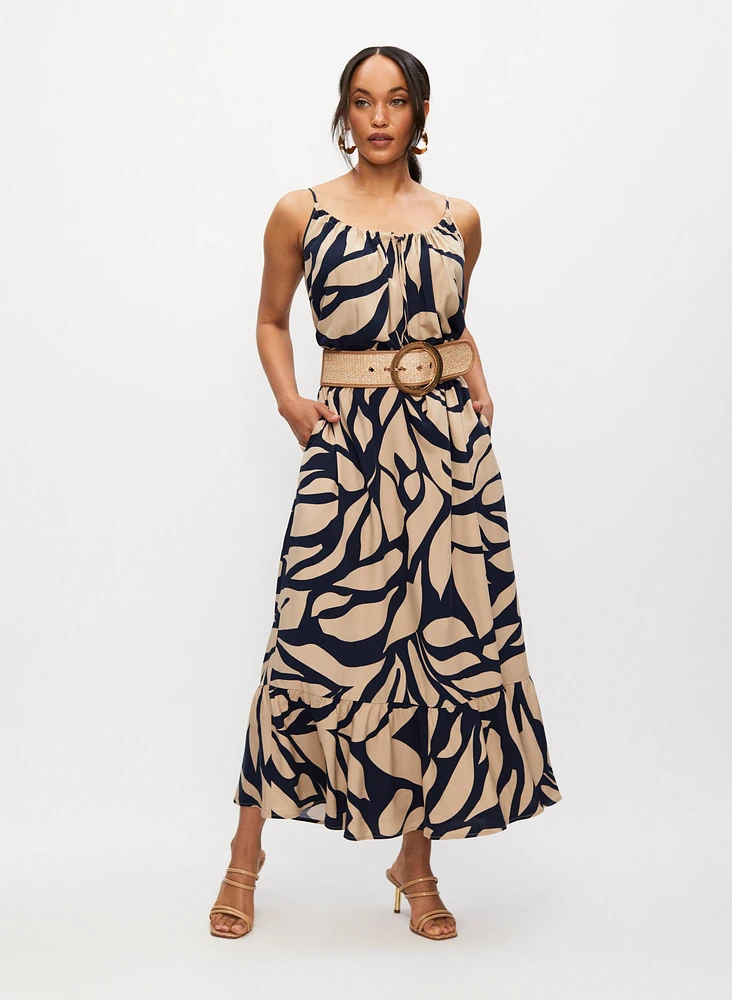 Robe maxi à motif feuilles