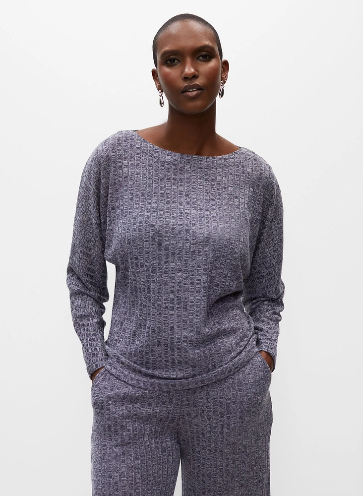 Dolman Sleeve Melange Knit Top