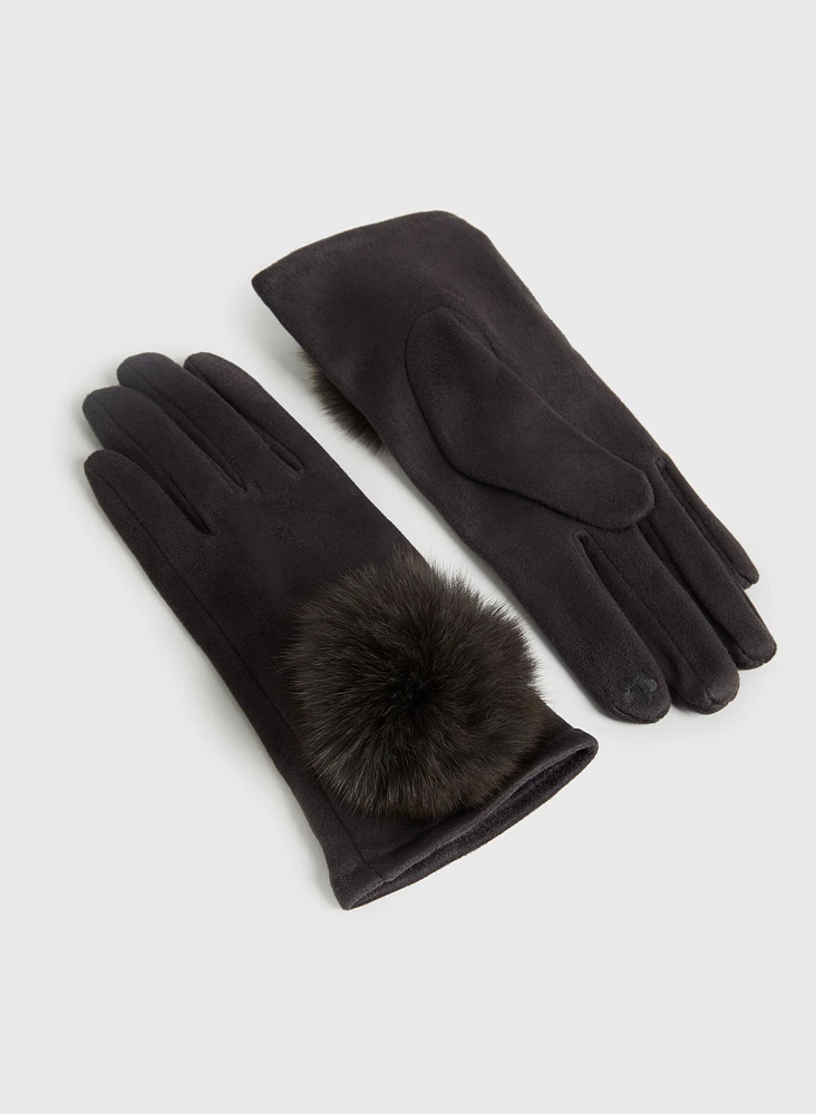 Faux Suede Pompom Gloves
