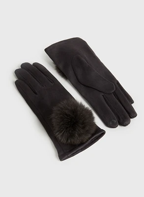 Faux Suede Pompom Gloves