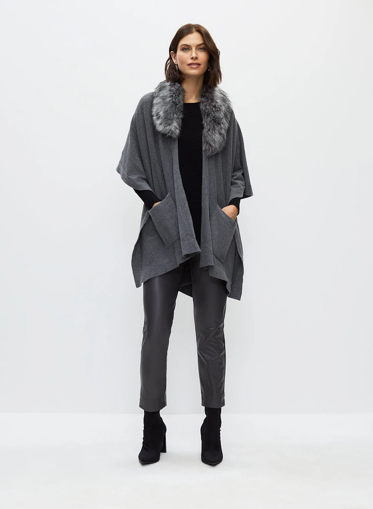 Poncho à col amovible en fausse fourrure