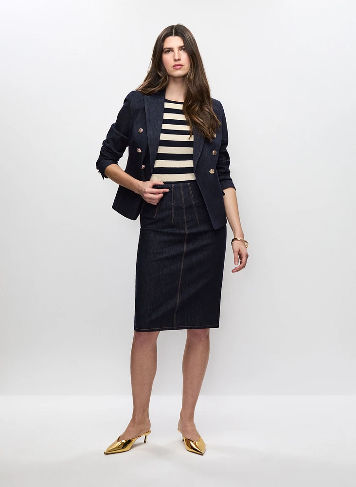 Veste en denim et jupe à surpiqûres
