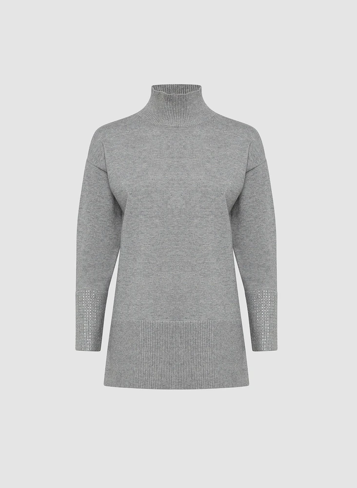 Rhinestone Cuff Tunic Sweater