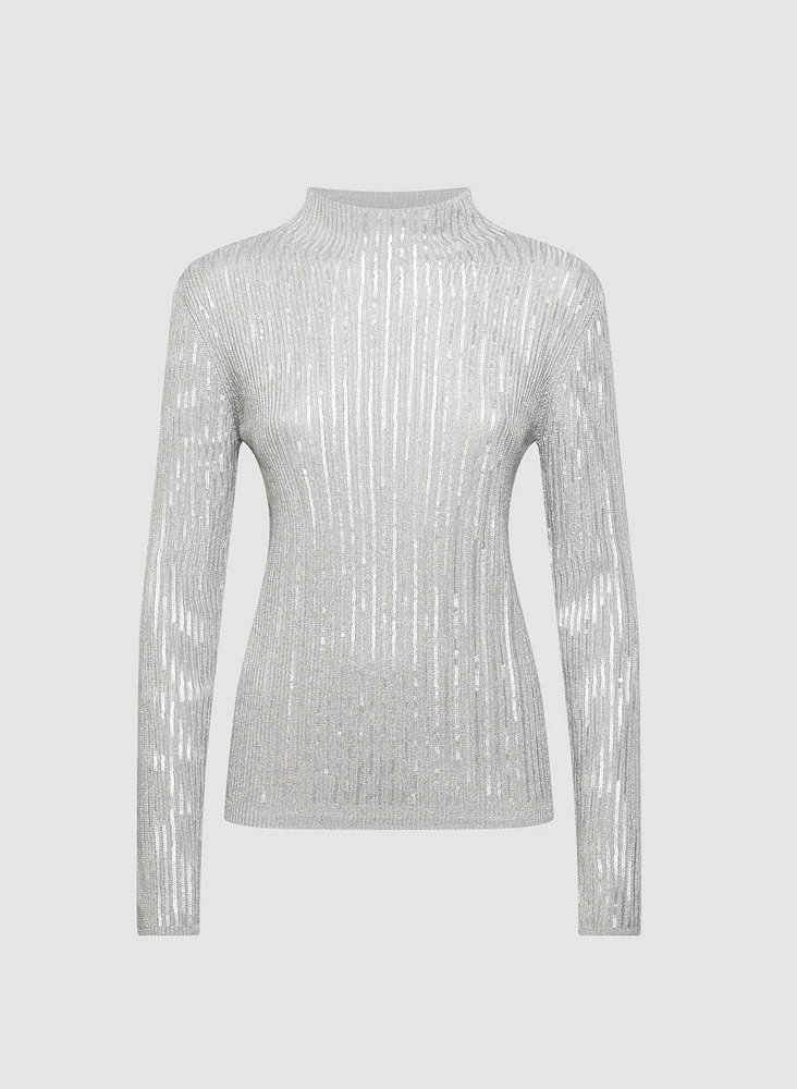Pull en tricot côtelé à sequins